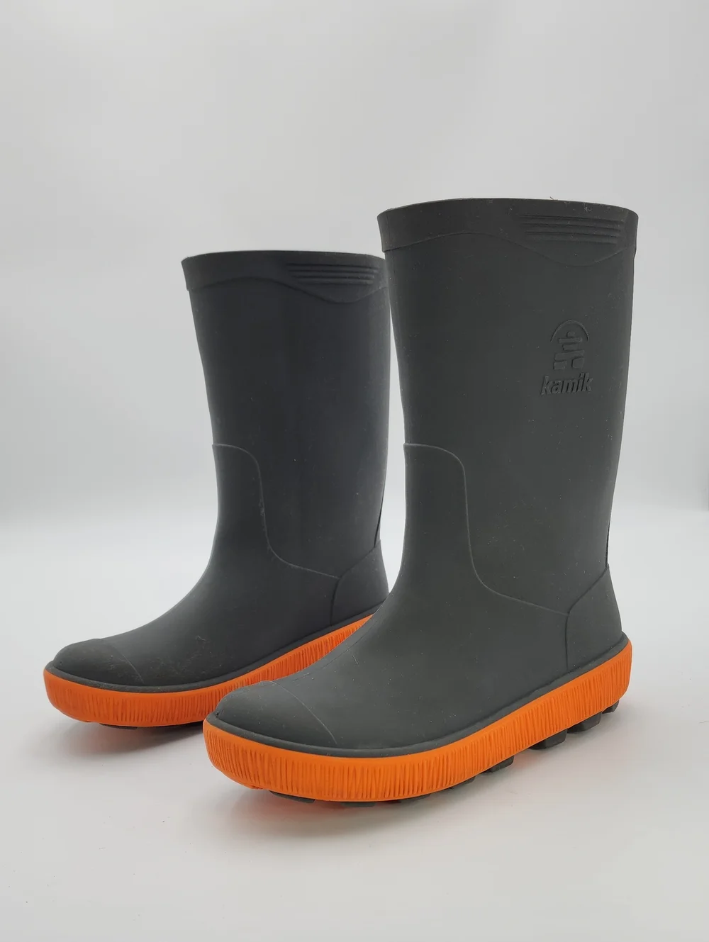 Kamik Kids Riptide Waterproof Pull-On Rain Boots – Charcoal/Orange Size 3